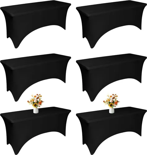 Vista 11 de Fundas de Mesa de Spandex Negro para Mesas de 6 Pies - Protector de Mantel Rectangular Universal Ajustado Elástico de 6 Pies, Lavable y Resistente a