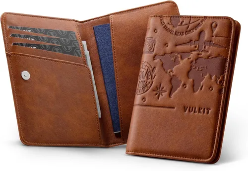 Vista 14 de VULKIT Soporte para pasaporte, cierre magnético, bloqueo RFID, cartera de viaje, funda para libro de pasaporte, soporte para tarjeta de embarque