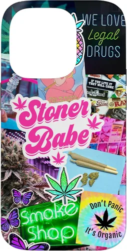 Vista 17 de Girly Stoner - Funda para iPhone 17 con collage de cannabis, marihuana 420