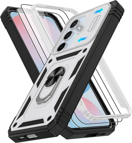Vista 143 de Gritup Funda para Google Pixel 6 con cubierta deslizante para cámara y protector de pantalla (2 unidades), soporte de anillo giratorio 360°, funda