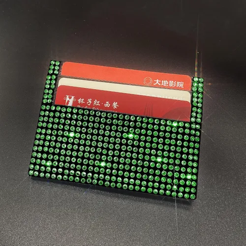 Vista 3 de Billeteras de cuero con diamantes de imitación para mujer, billetera pequeña con tarjetero delgado, Verde, Casual