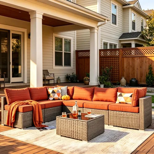 Vista 45 de HOOOWOOO Patio Sectional Furniture Set,2 Piece Couch Set with 2 Matching Armless Chairs(Beige)