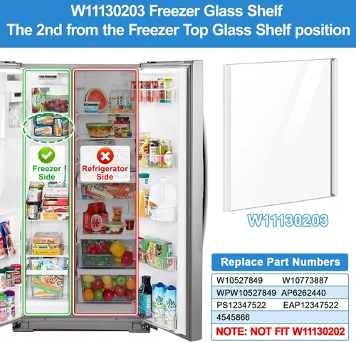 Vista 3 de [2 PAQUETE] Estante de vidrio para congelador ALVAR W11130203 de actualización compatible con estante de congelador Whirlpool, reemplazo de estante
