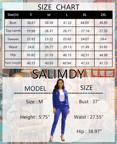 Vista 6 de Salimdy - Trajes de 2 piezas sexy para mujer, blazer de manga larga, color liso, con pantalones, conjuntos, trajes de negocios, informales, elegantes