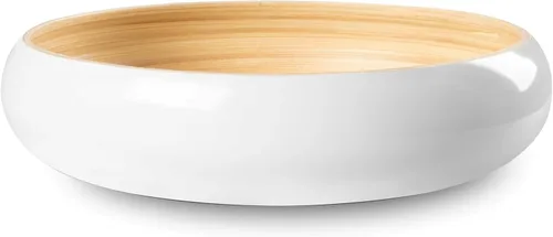 Vista 12 de LEXA Frutero de bambú para encimera de cocina, 12 pulgadas grande y redondo, cuenco de fruta de madera lacada artesanal o cuenco para dulces, cesta