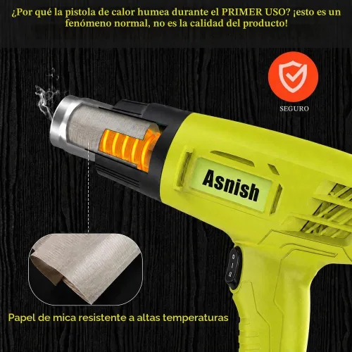Vista 6 de Asnish Heat Gun 1500W, Hot Air Gun Kit Dual Temperature Settings 572℉~932℉