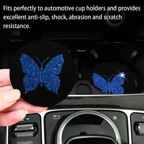 Vista 4 de BESULEN Posavasos de Mariposa para Automóvil, Paquete de 2 Posavasos Universales de 2.75 Pulgadas Antideslizantes para Portavasos, Alfombrilla