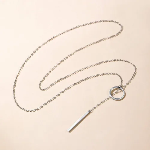 Vista 4 de GOLDCHIC JEWELRY Collar largo de barra Lariat con colgante de círculo abierto en Y, gargantilla minimalista simple y colgante de cadena de clavícula