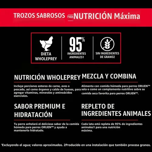 Vista 4 de ORIJEN Trituras de carne real, sin granos, estofado de receta de pollo, comida húmeda prémium para perros