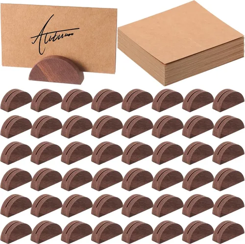 Vista 10 de Maitys 48 soportes de madera para números de mesa de boda, soporte para nombre de mesa de boda, diseño semicircular, tarjeteros con 48 tarjetas