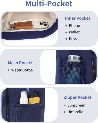 Vista 3 de WANDF Mochila deportiva con cordón y compartimento para zapatos, resistente al agua, bolsa de natación para mujeres y hombres, Azul marino, Mediana