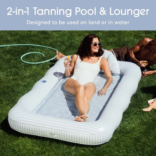 Vista 2 de FUNBOY Tanning Pool Lounger Float, XL 72'' x 48'' Pool Float with Custom Pillow and Large Cup Holder, Perfect for Pool or Backyard.
