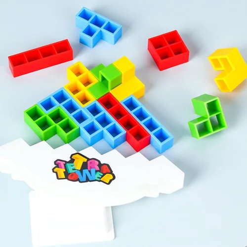 Vista 7 de 50 Piezas Juegos de Mesa para Niños y Adultos Torre Tetra Juguetes de Equilibrio y Apilamiento Perfectos para Juegos Familiares, Fiestas, Viajes
