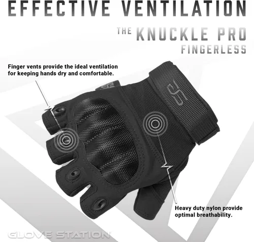 Vista 3 de Glove Station - Guantes tácticos de nudillos sin dedos para hombre - Guantes de motocicleta para tiro táctico, Airsoft, caza, trabajo policial