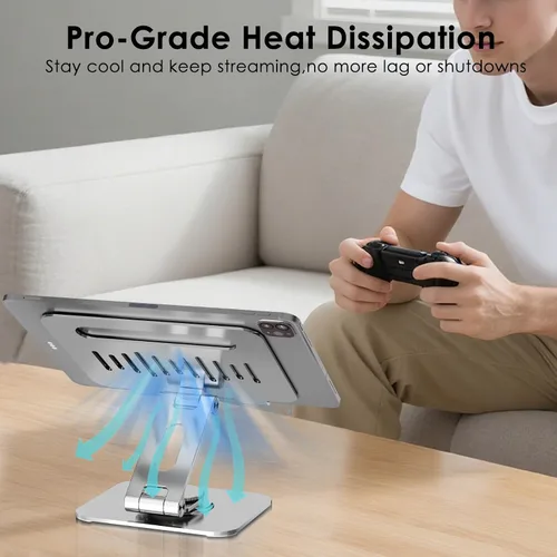 Vista 6 de Soporte para tablet para escritorio, giratorio de 360° para soporte de iPad, soporte ajustable de aluminio para tableta, compatible con iPad Pro Air