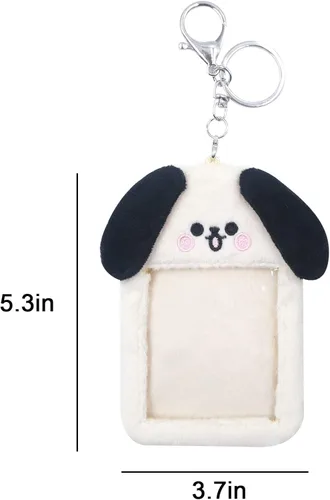 Vista 7 de JUMISEE Lindo soporte de tarjeta de fotos Kpop de felpa con llavero, funda de foto de oso de dibujos animados, protector de tarjeta de crédito