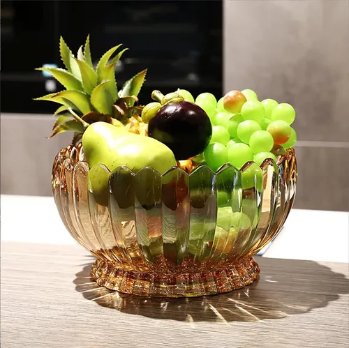 Vista 4 de Plato de caramelos de cristal con cubierta, cuenco de caramelos de cristal, plato de frutas, cuenco decorativo (ámbar)