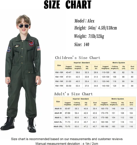 Vista 6 de Antsoldier Disfraz de piloto de combate para niños, disfraz de piloto, disfraz de aviador, disfraz de aviador, para niños, adultos, Halloween