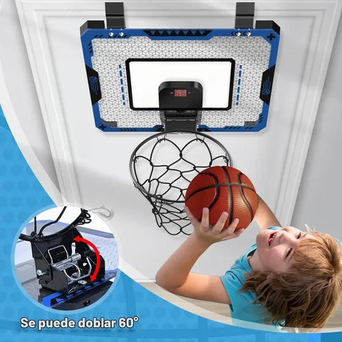 Vista 3 de Aro de baloncesto interior para niños de 5 a 10 años, con marcador electrónico y 3 bolas, mini aro sobre la puerta para cumpleaños de niños