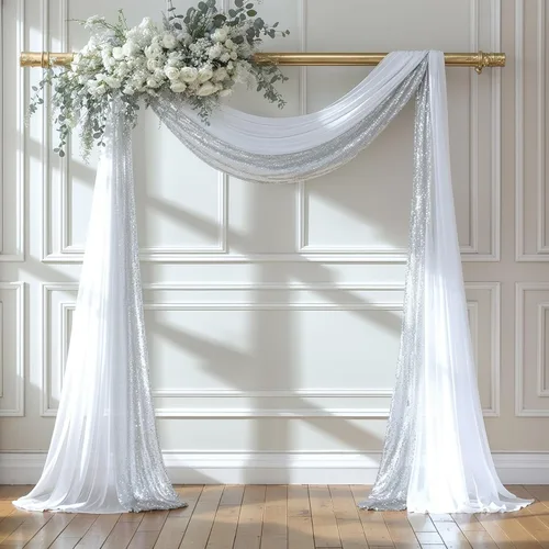 Vista 53 de Cortinas de telón de fondo transparentes para arco de boda de 28 pulgadas x 19 pies Negro