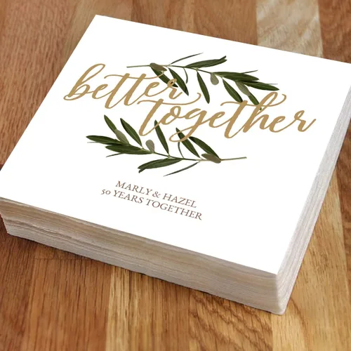 Vista 8 de Better Together - Servilletas de bebidas personalizadas, 100 servilletas blancas sin acuñar impresas personalizadas, 4 3/4 x 4 3/4 pulgadas