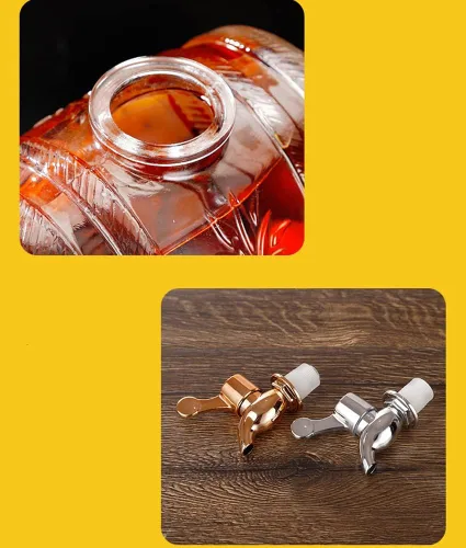 Vista 8 de Dispensador de bebidas de barril de vidrio de 1 litro con espita y soporte Dispensador de bebidas frías Dispensador de barril de vino (plata)