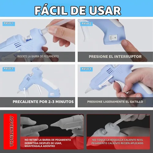 Vista 6 de Pistola de pegamento caliente inalámbrica, kit de pistola de pegamento de precalentamiento rápido recargable con 20 barras de pegamento blanco