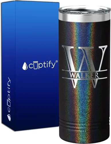 Vista 95 de Vaso personalizado de regalo de cumpleaños para mujeres y hombres, con monograma de escritura dividida, inicial y nombre grabado en negro, taza