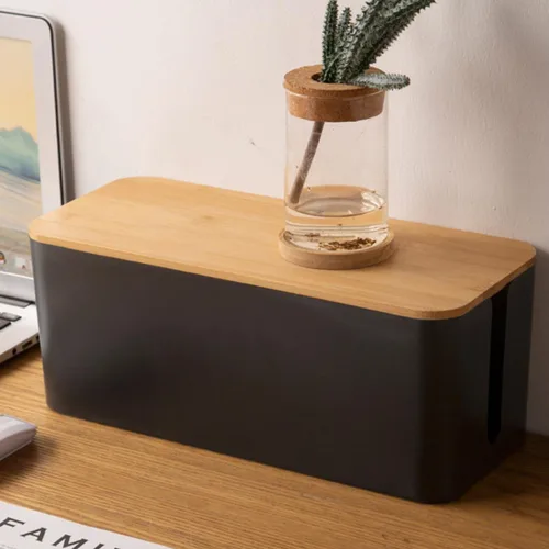 Vista 9 de Operitacx Wood Grain Cable Storage Box Medium Power Line Organizer, Socket and Charging Cable Case, Anti-electric Wire Management for Home and Office