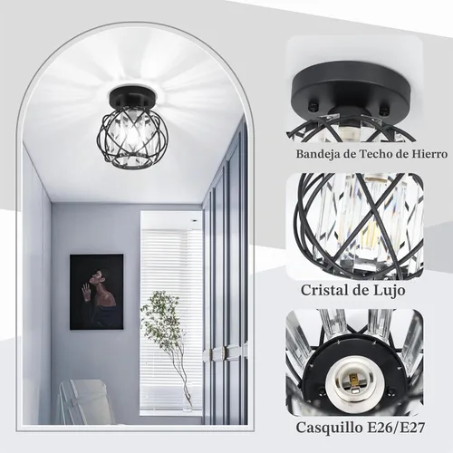 Vista 5 de Lámparas de techo para pasillo, montaje empotrado, E26, iluminación de techo con candelabro pequeño de cristal, iluminación interior para vestíbulo