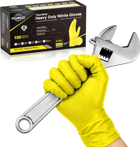 Vista 10 de TitanFlex Heavy Duty Industrial Nitrile Gloves with Raised Diamond Texture, 6-mil, Latex Free (Dark Green/Yellow)