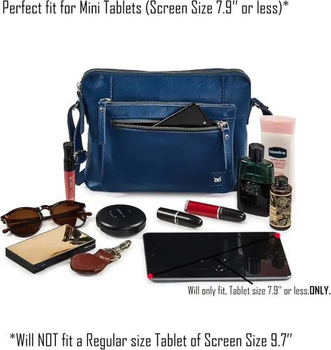 Vista 5 de Bolso cruzados pequeño y cartera de cuero auténtico granulado suave, bolso de hombro cruzado tipo bandolera de calidad prémium y triple cremallera