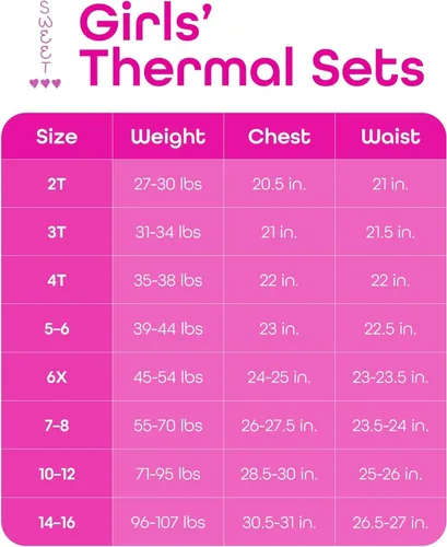 Vista 7 de Sweet Hearts Conjunto de ropa interior térmica 2 piezas con forro polar y pantalones largos Juego de capa base de rendimiento para niñas (2T-16)