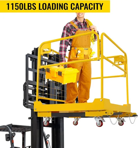 Vista 6 de Jaula de seguridad para carretilla elevadora de 36 x 36 pulgadas, plataforma de trabajo para carretilla elevadora, capacidad de 1150 libras con 4