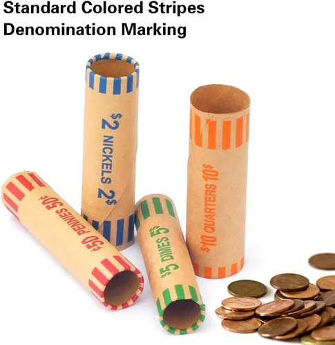 Vista 4 de 100 piezas de rollos preformados de envoltorios de monedas resistentes surtidos - Cuartos, centavos, níquel y diez centavos (Total 100 piezas)
