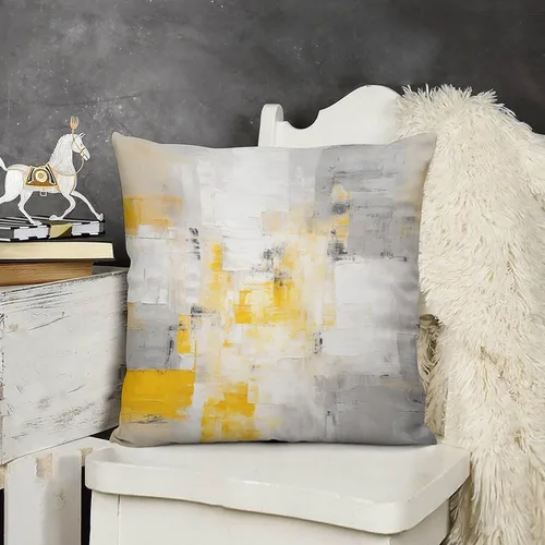 Vista 10 de Funda de almohada de 12 x 12 pulgadas, pintura abstracta en amarillo, gris y blanco, funda de cojín para sofá al aire libre, decoración moderna