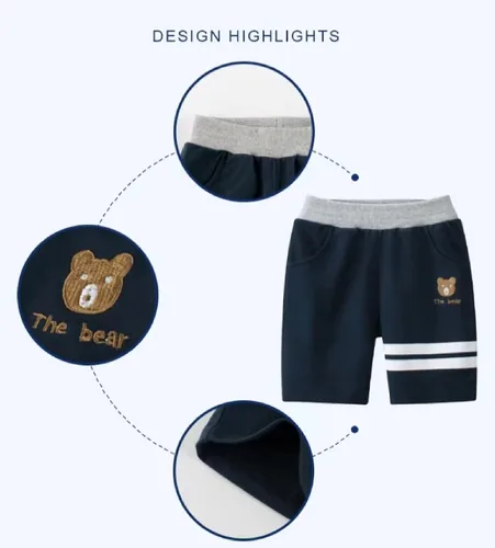 Vista 4 de Paquete de 2 pantalones cortos deportivos de punto de verano para niños y niñas, pantalones cortos suaves casuales para bebés