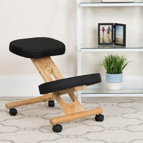Vista 2 de Silla inclinada ergonómica de madera móvil de Flash Furniture, Tela Madera, Negro