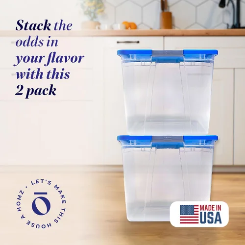 Vista 2 de HOMZ Compartimiento de almacenamiento transparente Snaplock con tapa, X Large Latching-64 Quart (Juego de 2), Azul, Paquete de 2 Tapa azul