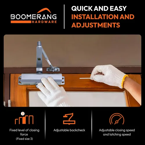 Vista 4 de Boomerang D703 - Cierrapuertas comerciales de diseño de servicio medio, múltiples opciones de montaje, cierrapuertas para zonas de tráfico