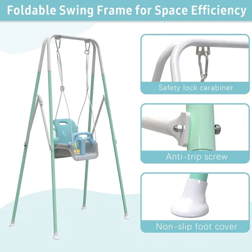 Vista 4 de Columpio multifuncional para niños pequeños, columpio plegable para bebé para uso en exteriores e interiores, fácil de instalar y almacenar (azul)