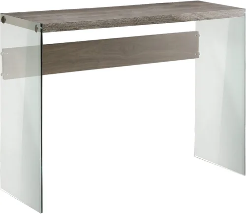 Vista 5 de Monarch Specialties Mesa de sofá de vidrio, Madera, Blanco brillante Gris topo oscuro