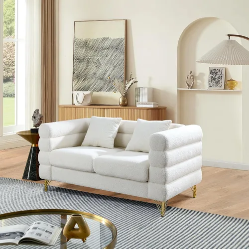 Vista 10 de mikibama Juego de sofá Teddy de lujo para sala de estar, muebles de decoración moderna, sofá seccional, sofá de 3 plazas y loveseat con 5 almohadas