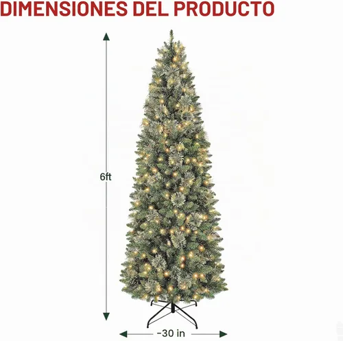 Vista 6 de Hykolity - Árbol de Navidad delgado preiluminado de 6 pies con 200 luces LED blancas cálidas 586 Branch Tips with Pine Needles, Hinged Design and