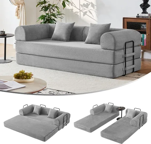 Vista 10 de Sofá cama convertible 5 en 1 de 79 pulgadas, sin montaje, sofá cama sin hueso con espuma de alta densidad, sofá cama plegable, sofá modular de pana