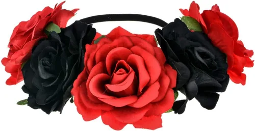 Vista 20 de Diadema de corona floral rosa guirnalda de flores para festival de boda Negro