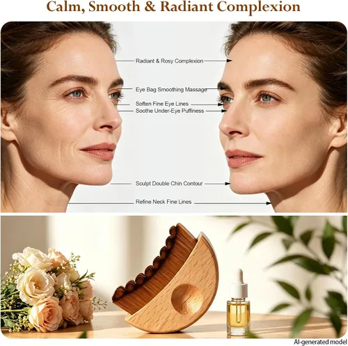 Vista 4 de Lymphatic Face Brush - Natural Wood Facial Gua Sha Massager for Skin Glow