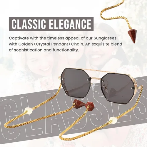 Vista 3 de Loom&Pearl Gafas de sol con patillas de cadena, colgantes de piedra únicos, lentes de cadena con agarre antideslizante en las orejas Pince-nez