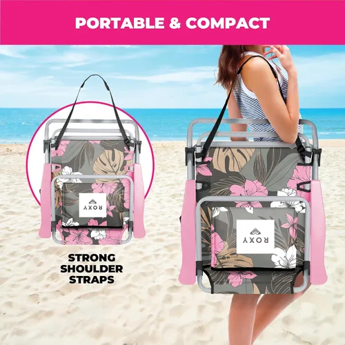 Vista 8 de Roxy Paquete de 2 sillas de playa – Sillas plegables ligeras con reclinación ajustable, portavasos y bolsas de transporte – Sillas portátiles