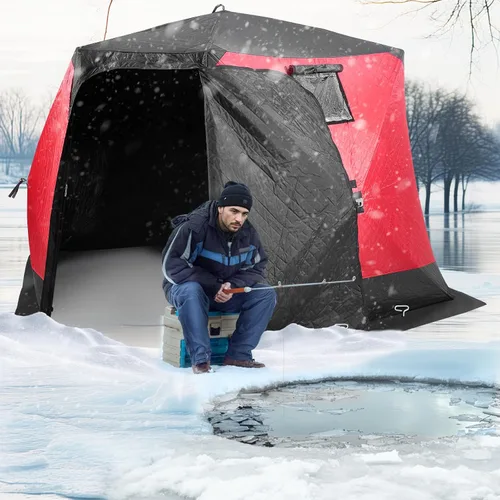 Vista 2 de VEVOR Portable Pop-Up Tent, 1-8 Person Insulated Shelter, Large Fishing Area, Hub-Style Shanty for Winter Fishing, Waterproof Oxford Ice Cube with
